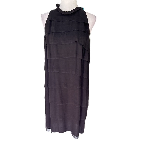 VINCE Silk Chiffon Black Layered Ruffle Halter Neck Column Midi Dress - 12 - Picture 1 of 11